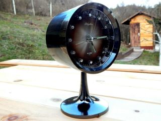 Vintage Alarm Mantel Black Wind - Up Space Clock " Rhythm " Made In Japan 70 