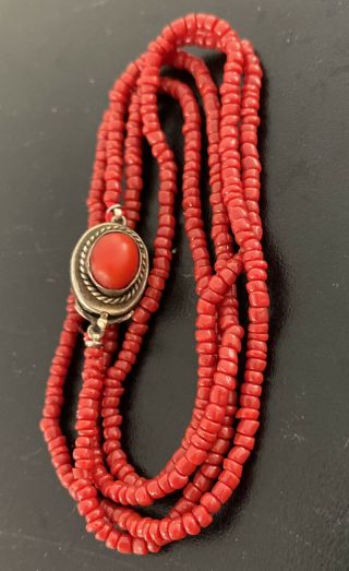26” Antique Oxblood Red Sardinian Coral Necklace Fancy 800 Silver Cabochon Clasp