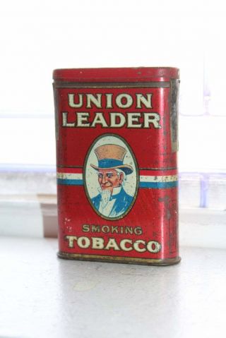 Antique Union Leader Tobacco Pocket Tin Uncle Sam Red White And Blue
