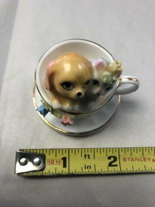 Napcoware Miniature Cat & Dog In A Teacup & Saucer Bone China