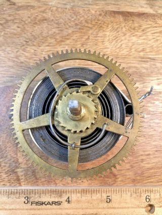 Old Ingraham Clock Movement Time Side Mainspring,  Gear And Arbor (k1717)