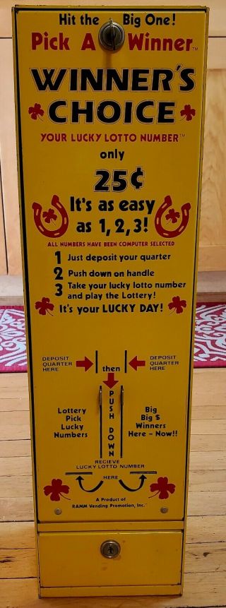 Vintage Winners Choice Lottery Number Vending Machine With Key Ramm Vending