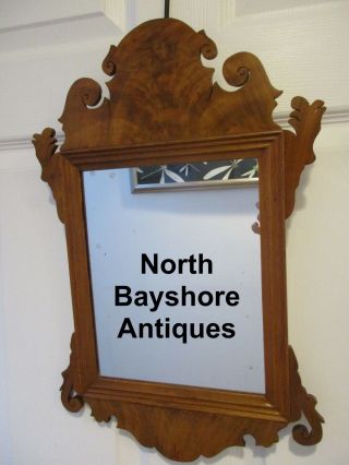 Burl Walnut Hand Carved Chippendale Style Wall Mirror Signed And Dated