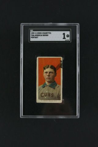 1909 - 11 Hindu Cigarettes T206 Mordecai Brown Baseball Card Sgc 1 Pr