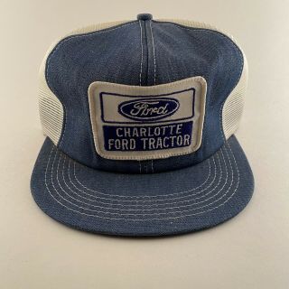Vintage 80s K Brand Ford Tractor Denim Mesh Snapback Trucker Hat Usa Made