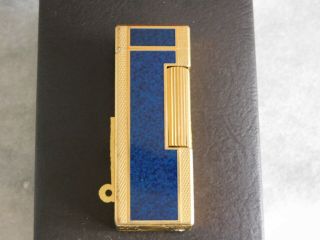 Dunhill Rollagas Gas Lighter Gold Blue Lacquer Full Overhauled