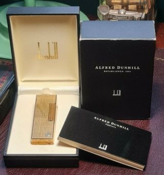 Newly Serviced,  Boxed Dunhill Gold Plated Hobnail Rollagas Lighter