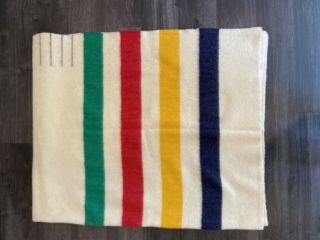 Vintage Hudson Bay Point Striped Blanket 100 Wool 4 Point Blanket 72x90