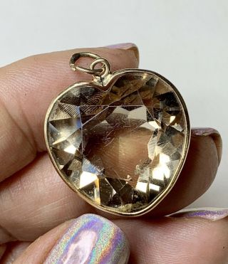 Faceted Smokey Quartz Heart Pendant,  14k Gold Bezel.  Mid Century Jewelry