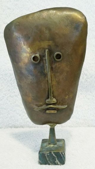 Rare Signed John Egner Vintage Bronze Face Sculpture On