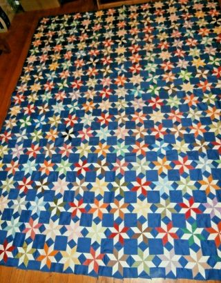 Large Vintage Touching Stars Pattern Quilt Top 80 " X 101 " All Handstitched