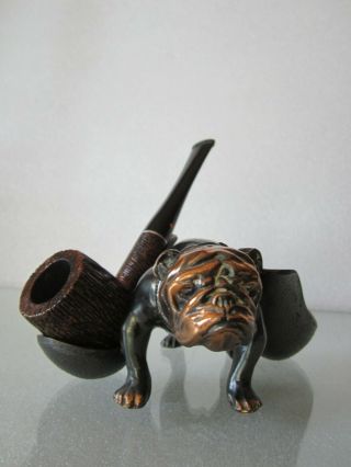 Cute Antique French Bulldog Figural Dog Bronze Pipe Holder Stand Sculpture