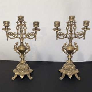 Pair Vintage Brevettato Brass Candelabras,  Made In Italy 14 1/2 Tall