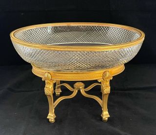 Empire French Style Made In Austria Bronze & Crystal Centerpiece Footed Bowl