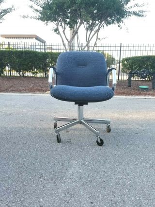 Vintage All - Steel 1950s 1960s Blue Cloth Office Chair Industrial Desk Task 60s