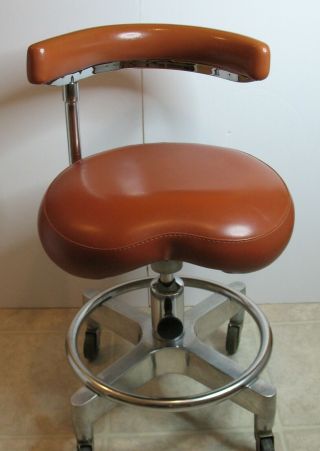Vtg Den - Tal - Ez Dental Lab Stool Chair Mcm Industrial On Casters Adjustable Usa