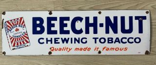 Vintage Lorillard’s Beech Nut Chewing Tobacco 30”x9” Porcelain Sign