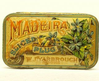 Extremely Rare Madeira Flat Pocket Antique Tobacco Tin - W.  J.  Yarbrough (488)