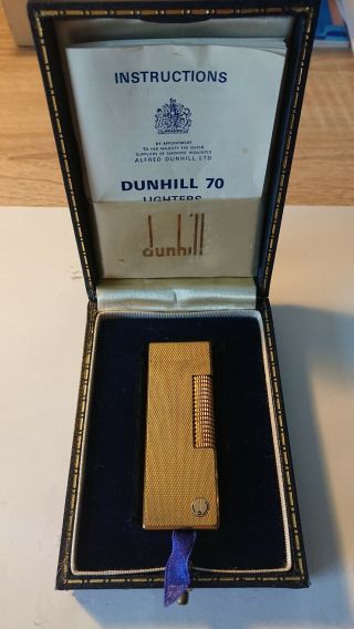 Dunhill 70 Roller Gas Lighter Gold Boxed Guarantee (d) Mark Logo