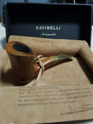 Savinelli Autograph Group 6 Pipe Briar Root Natural Freehand 1/4 Bent Saddle