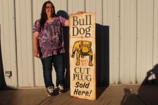Large Vintage Bull Dog Cut Plug Chewing Tobacco Store Gas Oil 48 " Metal Sign