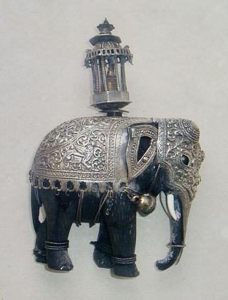19th Century Antique Indian Or Tibetan Silver Mounted Figure Of An Elephant