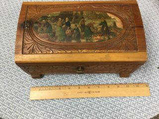 Vintage Or Antique Hand Carved Wooden Box With Hinged Lid.