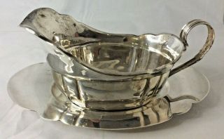 Vintage M.  Fred Hirsch Co Inc.  Sterling Silver Gravy Boat & Plate 340 Grams