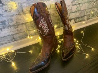 SENDRA Mens Vintage Cowboy Boots Brown w/Custom Phoenix Horsehair 4