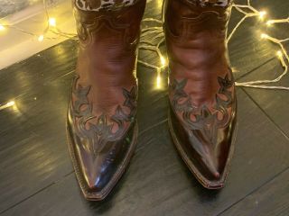 SENDRA Mens Vintage Cowboy Boots Brown w/Custom Phoenix Horsehair 5