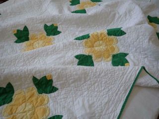 Summer Cottage Lovely Vintage 30s Yellow Rose Of Sharon Quilt 93x78 "