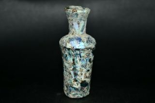 Rare Authentic Ancient Roman Glass Bottle With Authentic Iridescent Patina