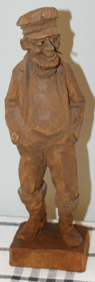 Rare Early Carved Wood Figure Sea Captain By Armand Lamontagne Signed