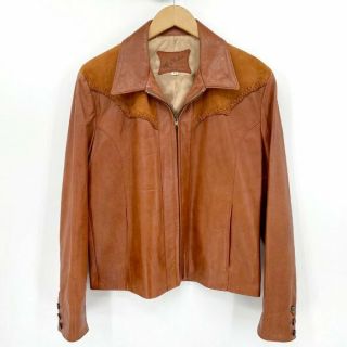 Vintage Larry Mahans Brown Leather Suede Western Zip Front Lined 40 Retro Jacket