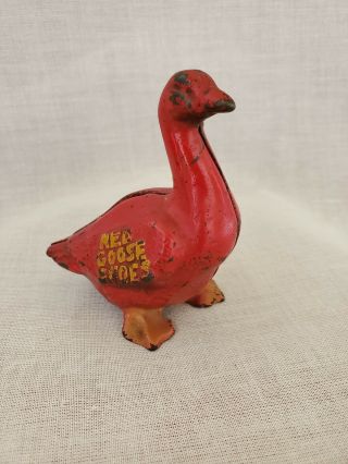 Vintage Red Goose Shoes Cast Iron Still Bank Advertising Squatty Form