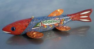 Jay Mcevers Fish Decoy Lure Fishing Folk Art Wood Carved Tackle Ice Spearing Rod