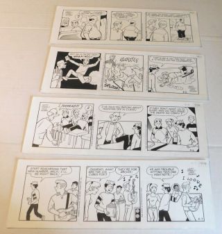 " Archie " : 4 Orig.  Daily Comic Strip Art Work Signed By Henry Scarpelli & Boldman