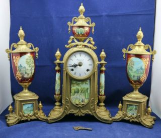French Style Mantel Clock Urn Garniture By Imperial Franz Hermle (with Key)