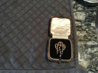 Antique 14k Gold Amethyst Diamond Seed Pearl Lavalier Brooch Pendant