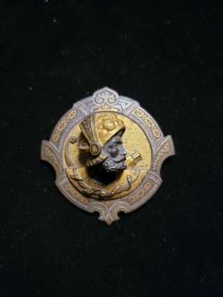 Antique High Relief Spanish Conquistador Damascene Pin Brooch Rare