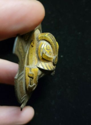 Antique High Relief Spanish Conquistador Damascene Pin Brooch Rare 3