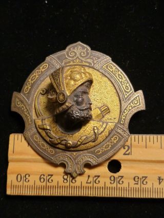 Antique High Relief Spanish Conquistador Damascene Pin Brooch Rare 6