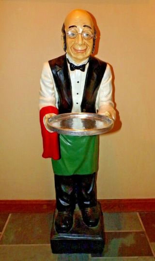 45 Inch Tall Resin Statue Of The Old Man Butler/waiter With Serving Tray