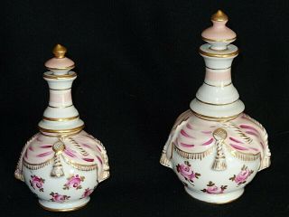 Antique Sevres France Porcelain Vanity Perfume Bottles Tassels & Roses