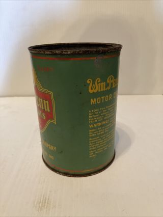 Vintage Early WM Penn One Quart Motor Oil Tin Can 2