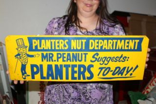 Vintage 1950s Planters Mr.  Peanut Nut Department Candy Store 23 " Metal Sign