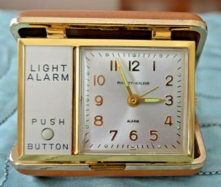 Vintage Phinney Walker Folding Travel Alarm Clock Brown