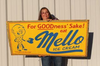 Large Vintage Eat Mellow Ice Cream Soda Fountain Dairy Gas Oil 48 " Metal Sign