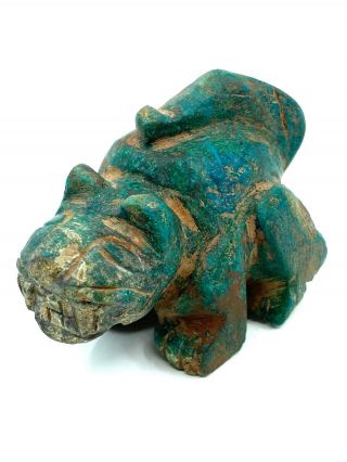 Rare Pre - Columbian Peru Chavin Or Wari Culture Turquoise Jaguar Carved Figure
