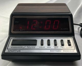 Vintage Spartus Neptune Alarm Clock Led 1104 Faux Wood Grain Retro Mid Century
